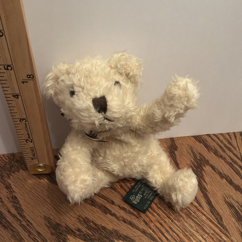 Small Russ Berrie plush‎ Bears In Love Plaid Bow White